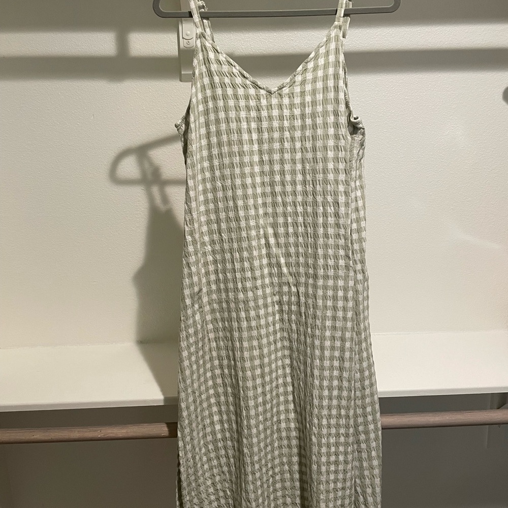 Gingham Midi Dress in Green and White